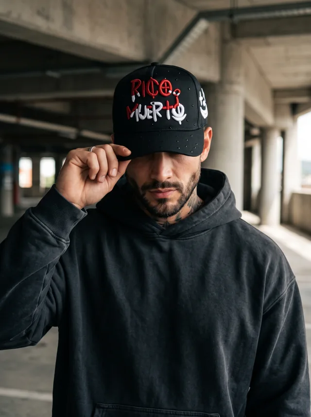 Gorra con bordado de colores, mostrada en modelo. Fotografía ORX-005.