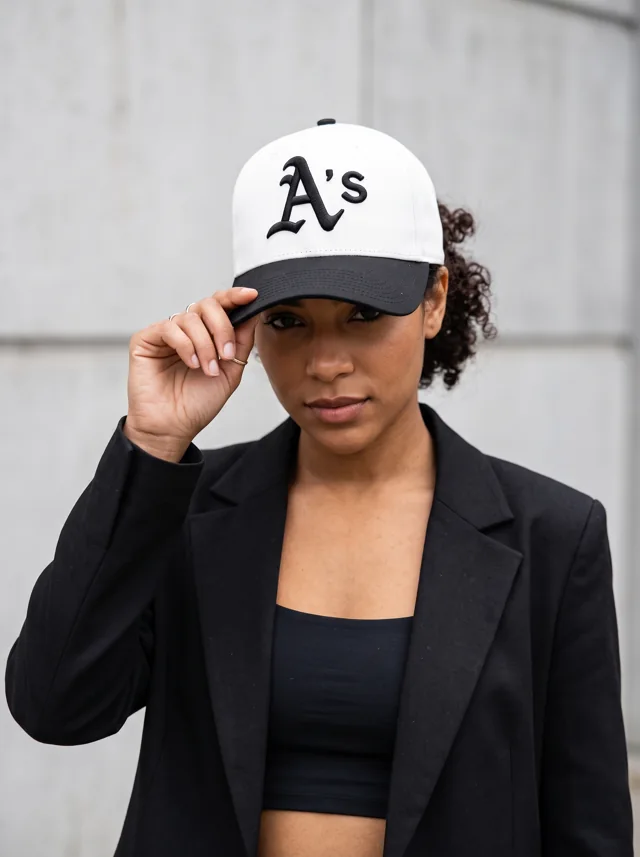 Gorra con frente blanco, mostrada en modelo. Fotografía ORX-027.